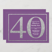 Invitation quarantième Parties scintillantes pourpres et (Devant / Derrière)