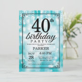 Invitation quarantième Parties scintillantes turquoises (Debout devant)