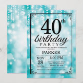 Invitation quarantième Parties scintillantes turquoises (Devant / Derrière)