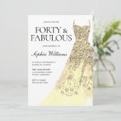Invitation Quarantième Robe d'or Étincelle 40e anniversaire f (Debout devant)
