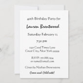 Invitation quarantième Rose de rose de fête d'anniversaire et (Dos)