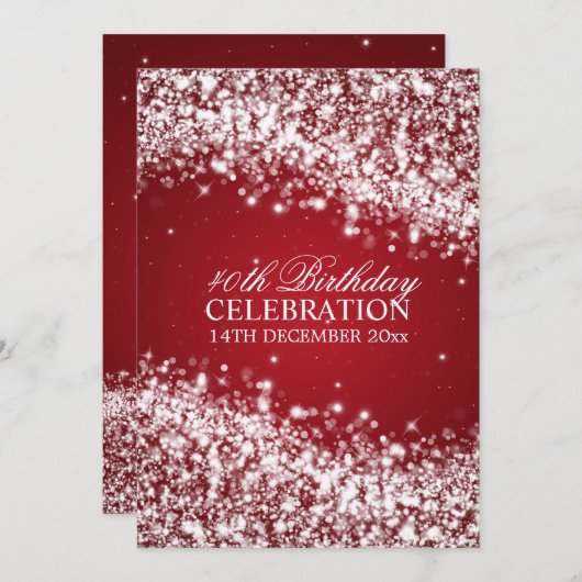 Invitation Quarantième rouge de scintillement élégant de (Devant / Derrière)