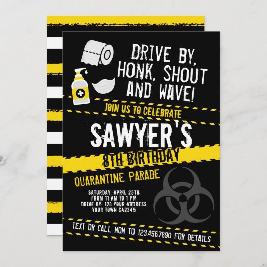 Invitation Quarantine Birthday Parade (Devant / Derrière)