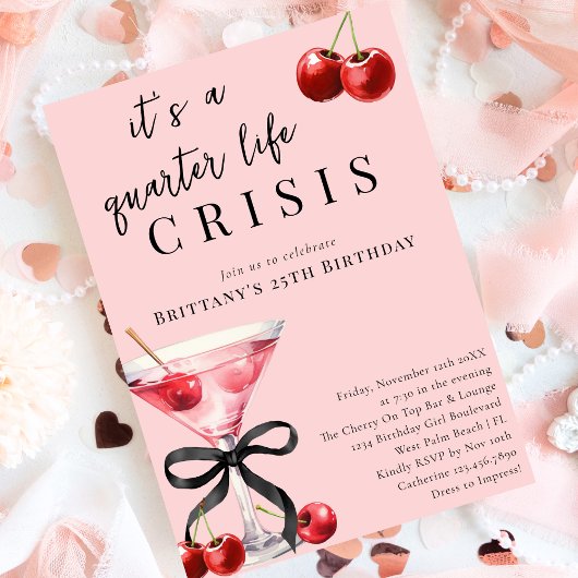 Invitation Quarter Life Crisis Cherry Martini 25e anniversair