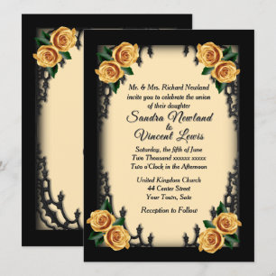 Invitation Quartier français Goth 4 Corner Rose jaune Mariage