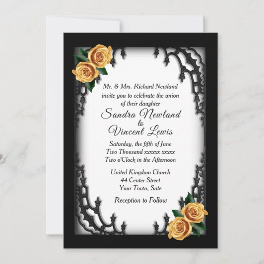 Invitation Quartier français Goth Rose jaune Mariage blanc (Devant)