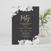 Invitation Quarty Black & Gold Elegant Blanc Floral Anniversa (Debout devant)