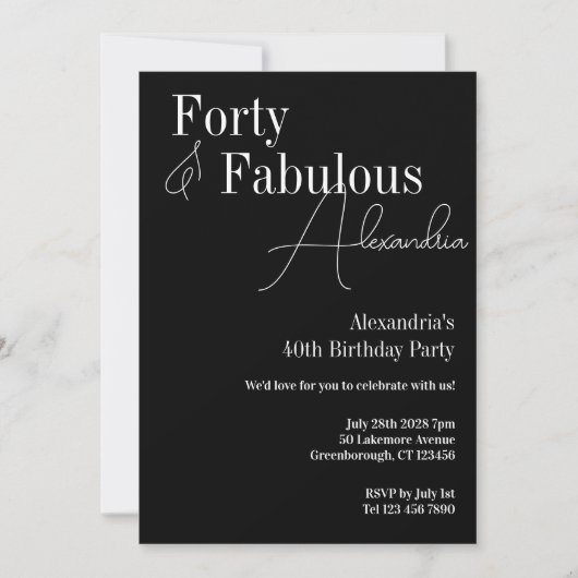 Invitation Quarty Fabty Black and White Birthday Party (Devant)