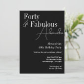 Invitation Quarty Fabty Black and White Birthday Party (Debout devant)