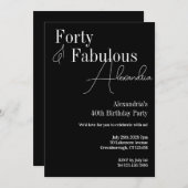 Invitation Quarty Fabty Black and White Birthday Party (Devant / Derrière)