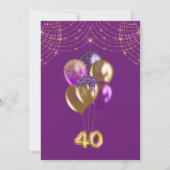 Invitation Quarty Gold Purple Balloons 40e fête d'anniversair (Dos)