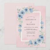 Invitation Quartz Bleuet Ranunculus Eucalyptus Mariage (Devant / Derrière)