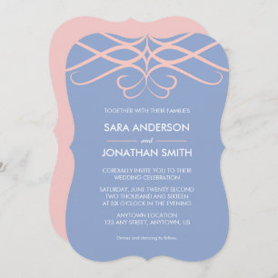 Invitation Quartz rose & Bleu, Élégants Plumes Mariage