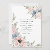 Invitation Quartz rose et Mariage Floral bleu Sérénité (Devant)