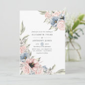 Invitation Quartz rose et Mariage Floral bleu Sérénité (Debout devant)