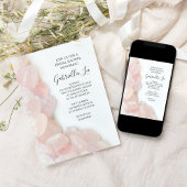 Invitation Quartz rose sur Fête des mariées blanche