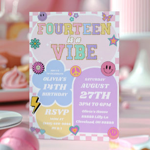 Invitation Quatorteen Est Une Vibe Patch 14th Birthday Party