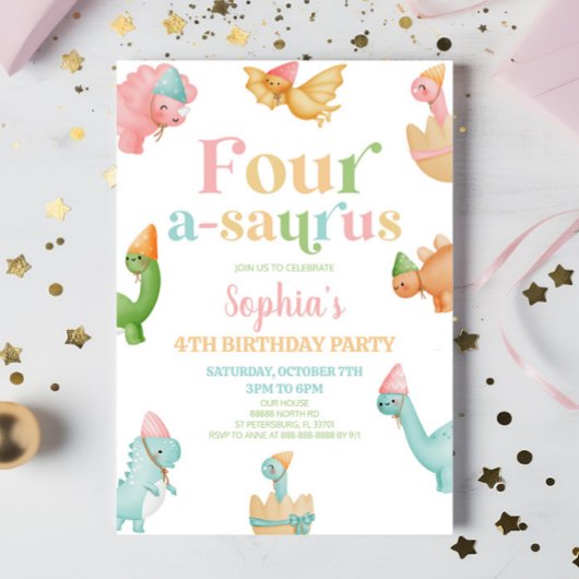 Invitation Quatre A-Saurus Dinosaur 1ère fête d'anniversaire