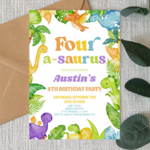 Invitation Quatre A-Saurus Dinosaur 4e fête d'anniversaire