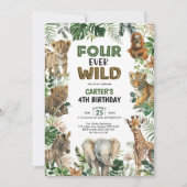 Invitation Quatre animaux sauvages de la jungle 4e anniversai (Devant)