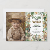 Invitation Quatre animaux sauvages de la jungle 4e anniversai (Devant)