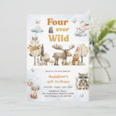 Invitation Quatre animaux sauvages des bois 4e anniversaire (Debout devant)
