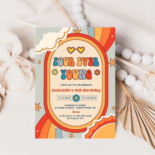 Invitation Quatre Anniversaire Retro Super