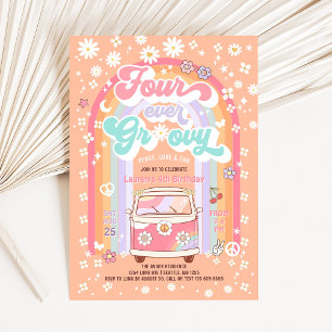 Invitation QUATRE ans Groovy Daisy Groovy 4e Anniversaire