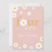 Invitation QUATRE Boho sauvage rose Daisy 4e anniversaire (Devant)