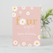 Invitation QUATRE Boho sauvage rose Daisy 4e anniversaire (Debout devant)