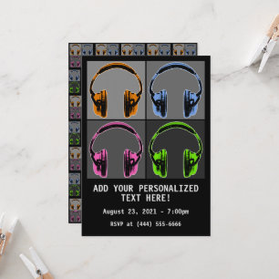 Invitation Quatre casques audio Pop Art