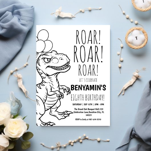 Invitation Quatre Dinosaures Sauvages Fête d'Anniversaire