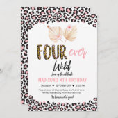 Invitation Quatre Empreintes de léopard sauvages en or rose a (Devant / Derrière)
