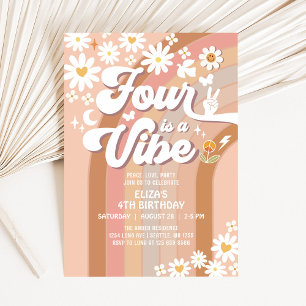 Invitation Quatre est une ambiance groovy 4ème anniversaire D