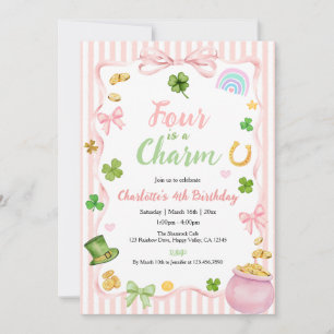 Invitation Quatre est une fille charme 4ème anniversaire rose
