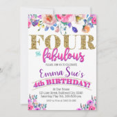 Invitation Quatre et Fabulous Girls Floral 4e anniversaire (Devant)