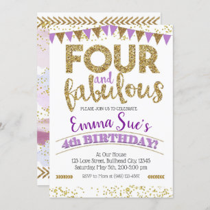 Invitation Quatre et Fabulous Girls Purple 4e anniversaire