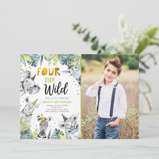 Invitation Quatre Ever Fête sauvage Animaux Safari Garçon Ann (Debout devant)