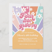 Invitation Quatre Ever Groovy Retro Sunshine Rainbow Daisy (Devant)
