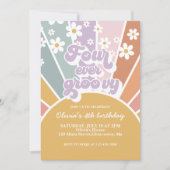 Invitation Quatre Ever Groovy Retro Sunshine Rainbow Daisy (Devant)