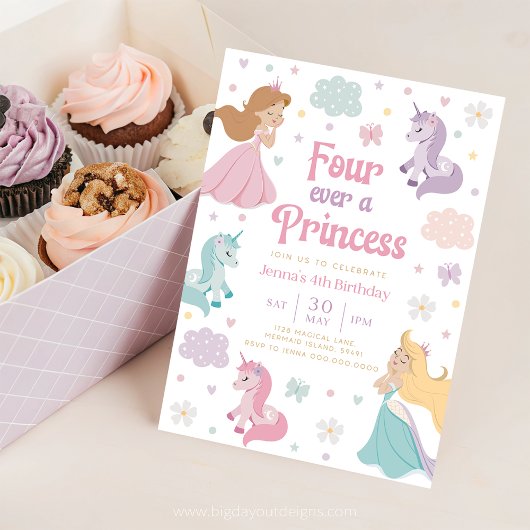 Invitation Quatre Ever Princess. Pour toujours une