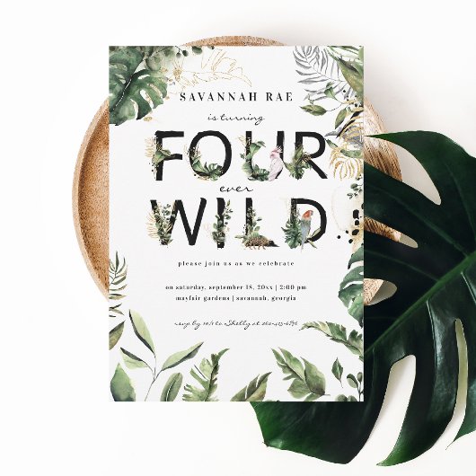 Invitation Quatre Ever Wild Tropical Greenery 4e Anniversaire