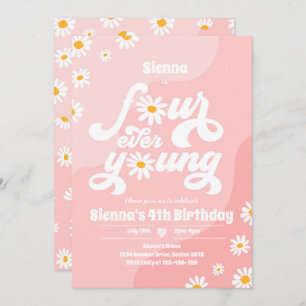 Invitation Quatre Ever Young 4e anniversaire fête Boho Daisy