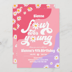 Invitation Quatre Ever Young 4e anniversaire fête Boho Daisy