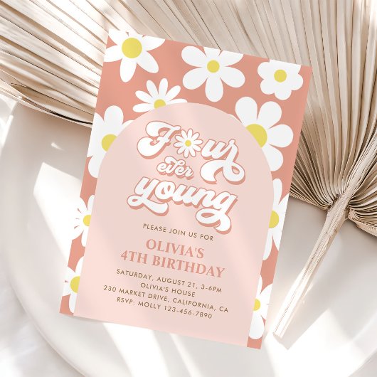 Invitation Quatre Ever Young Boho Daisy 4e anniversaire