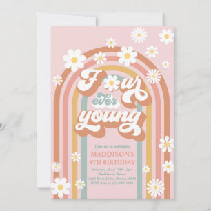 Invitation Quatre Ever Young Boho Daisy Rainbow 4e anniversai