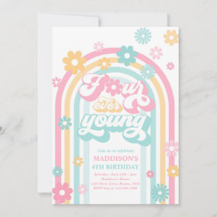 Invitation Quatre Ever Young Boho Daisy Rainbow 4e anniversai