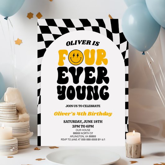 Invitation Quatre Ever Young Retro Première 4ème fête d'anniv