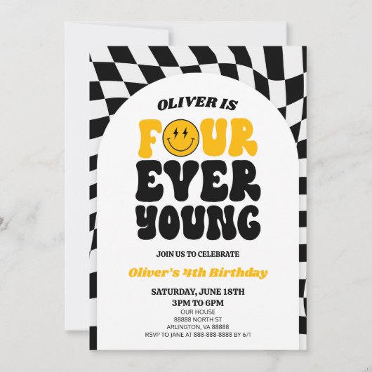 Invitation Quatre Ever Young Retro Première 4ème fête d'anniv (Devant)