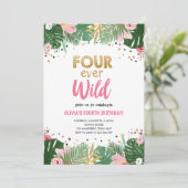 Invitation Quatre Fille Safari Tropical Sauvage Anniversaire (Debout devant)